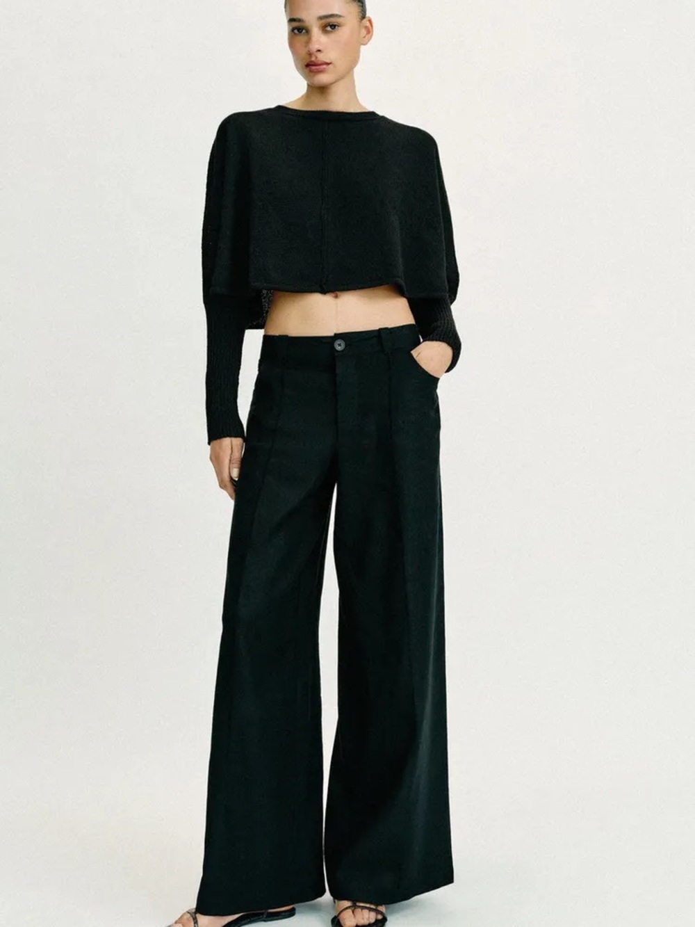 Black Wide Leg High-Waist Trousers